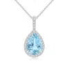 Angara Aquamarine Teardrop Pendant With Diamond Halo In White Gold/swiss Blue