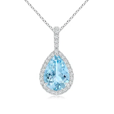 Angara Aquamarine Teardrop Pendant With Diamond Halo In Metallic