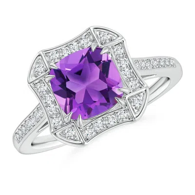 Angara Art Deco Cushion Cut Amethyst Ring With Diamond Accents