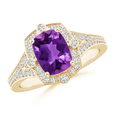 Angara Art Deco Inspired Cushion Amethyst Ring With Diamond Halo In Purple