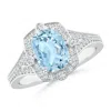 Angara Art Deco Inspired Cushion Aquamarine Ring With Diamond Halo In White Gold/light Swiss Blue