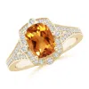 Angara Art Deco Inspired Cushion Citrine Ring With Diamond Halo In Yellow Gold/golden