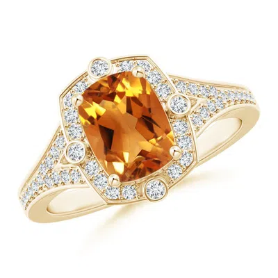 Angara Art Deco Inspired Cushion Citrine Ring With Diamond Halo In Orange
