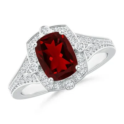 Angara Art Deco Inspired Cushion Garnet Ring With Diamond Halo In Metallic