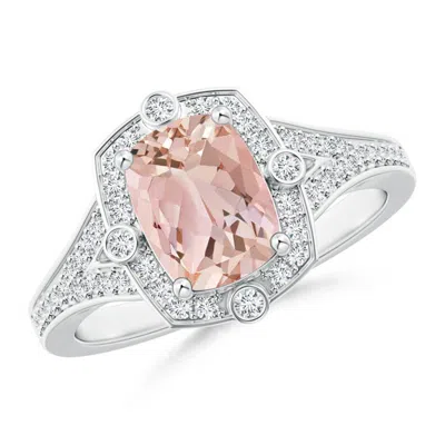Angara Art Deco Inspired Cushion Morganite Ring With Diamond Halo In Metallic