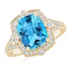 Angara Art Deco Inspired Cushion Swiss Blue Ring With Diamond Halo In Yellow Gold/light Swiss Blue