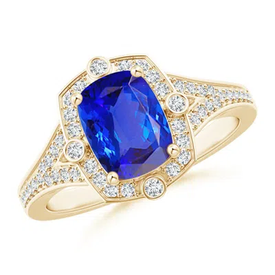 Angara Art Deco Inspired Cushion Tanzanite Ring With Diamond Halo In Gold