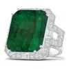 Angara Art Deco-inspired Gia Certified Emerald-cut Emerald Ring With Halo In White Gold/medium Green