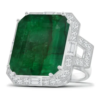 Angara Art Deco-inspired Gia Certified Emerald-cut Emerald Ring With Halo In Green