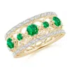 Angara Art Deco Inspired Graduated Emerald And Diamond Ring In Yellow Gold/rich Medium Green