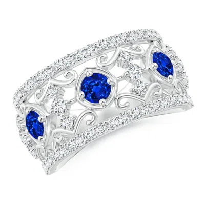 Angara Art Deco Inspired Sapphire And Diamond Filigree Ring In Metallic