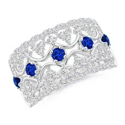 Angara Art Deco Inspired Sapphire Broad Filigree Ring In White