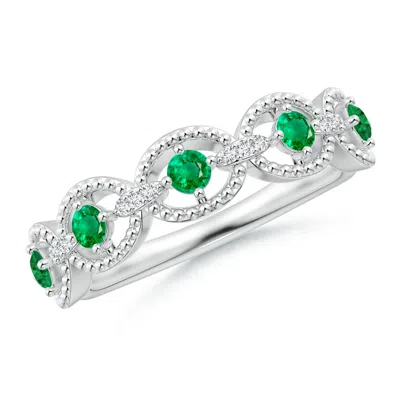 Angara Art Deco Style Emerald Scalloped Anniversary Ring In White