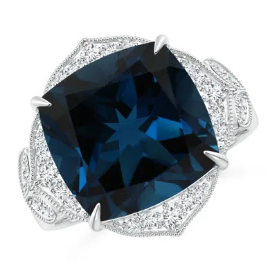 Angara Art Deco Style Gia Certified London Blue Topaz Ring With Leaf Motifs