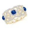 Angara Art Deco Style Sapphire And Diamond Floral Anniversary Ring In Yellow Gold/medium To Rich Blue