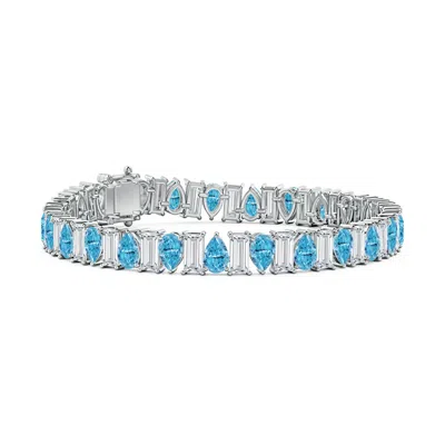 Angara Aurora Alternating Pear And Baguette Lab-grown Fancy Intense Blue Diamond Tennis Bracelet In Metallic