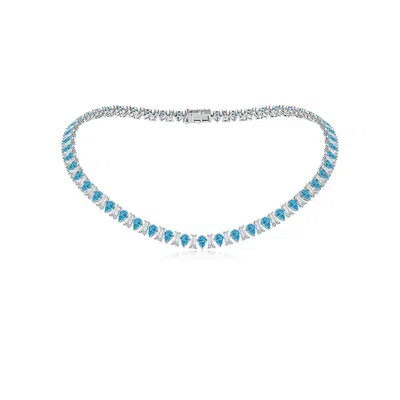 Angara Aurora Alternating Pear And Baguette Lab-grown Fancy Intense Blue Diamond Tennis Necklace