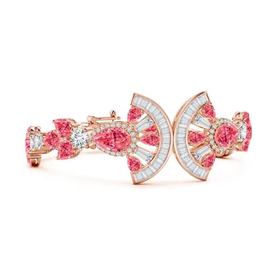Angara Aurora Art Deco Style Lab-grown Fancy Intense Pink And White Diamond Halo Bracelet