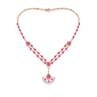 Angara Aurora Art Deco Style Lab-grown Fancy Intense Pink And White Diamond Halo Layered Necklace In Gold