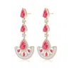Angara Aurora Art Deco Style Pear Lab-grown Fancy Intense Pink Diamond Halo Dangle Earrings In Rose Gold/fancy Intense