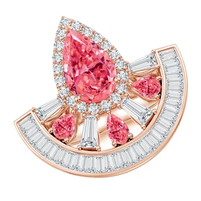 Angara Aurora Art Deco Style Pear Lab-grown Fancy Intense Pink Diamond Halo Statement Ring