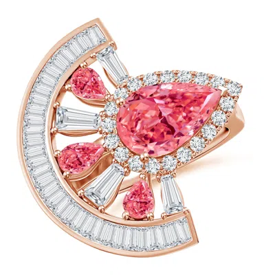 Angara Aurora Art Deco Style Pear Lab-grown Fancy Intense Pink Diamond Sideways Statement Ring