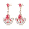 Angara Aurora Art Deco Style Pear Lab-grown Fancy Intense Pink Diamond Spilt-v Motif Halo Dangle Earrings In Rose Gold/fancy Intense