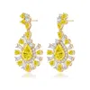 Angara Aurora Lab-grown Fancy Intense Yellow Diamond Fragmented Drop Halo Earrings In Yellow Gold/fancy Intense