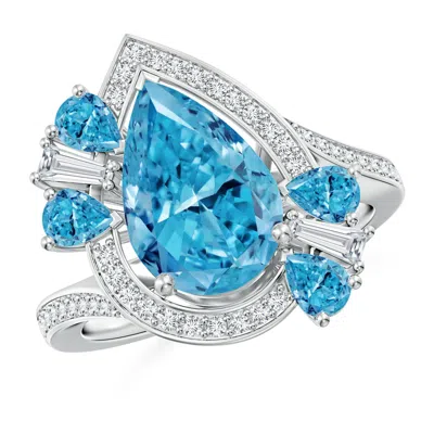 Angara Aurora Pear Lab-grown Fancy Intense Blue Diamond Halo Bypass Ring