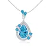 Angara Aurora Pear Lab-grown Fancy Intense Blue Diamond Halo Dangle Pendant In White Gold/fancy Intense