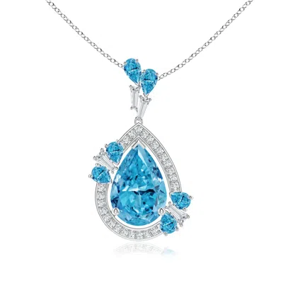 Angara Aurora Pear Lab-grown Fancy Intense Blue Diamond Halo Dangle Pendant In Metallic