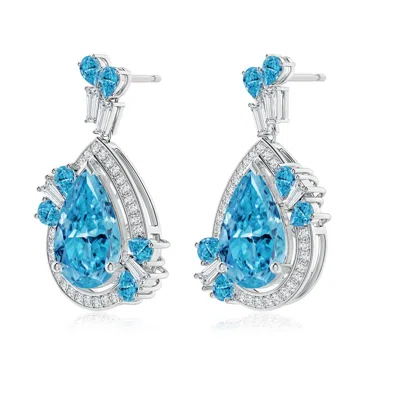Angara Aurora Pear Lab-grown Fancy Intense Blue Diamond Halo Earrings
