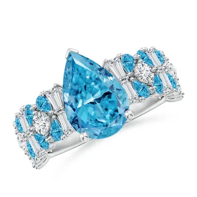 Angara Aurora Pear Lab-grown Fancy Intense Blue Diamond Side Stone Statement Ring