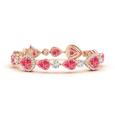 Angara Aurora Pear Lab-grown Fancy Intense Pink Diamond Halo Tennis Bracelet