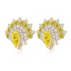 Angara Aurora Pear Lab-grown Fancy Intense Yellow Diamond Double Halo Statement Earrings In Yellow Gold/fancy Intense