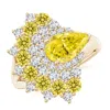 Angara Aurora Pear Lab-grown Fancy Intense Yellow Diamond Double Halo Statement Ring In Yellow Gold/fancy Intense
