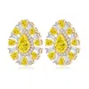 Angara Aurora Pear Lab-grown Fancy Intense Yellow Diamond Halo Sunburst Earrings In Yellow Gold/fancy Intense