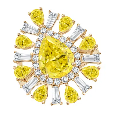 Angara Aurora Pear Lab-grown Fancy Intense Yellow Diamond Sunburst Split Shank Ring