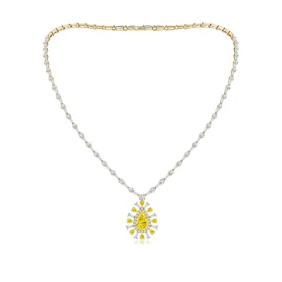 Angara Aurora Pear Lab-grown Fancy Intense Yellow Diamond Sunburst Statement Necklace With Accents In Gold