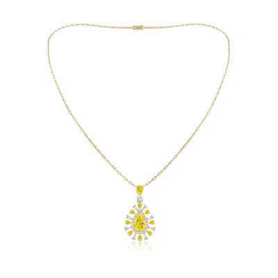 Angara Aurora Pear Lab-grown Fancy Intense Yellow Diamond Sunburst Statement Pendant In Gold