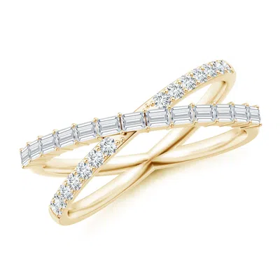 Angara Baguette & Round Diamond Crossover Ring In Gold