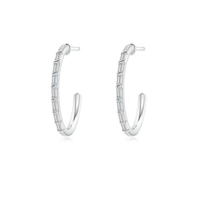 Angara Baguette & Round Diamond Hoop Earrings In Metallic