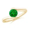 Angara Bar-set Solitaire Round Emerald Bypass Ring