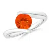 Angara Bar-set Solitaire Round Fire Opal Bypass Ring In White Gold/orangish Red