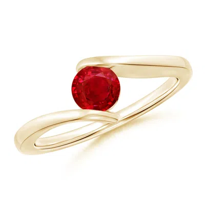 Angara Bar-set Solitaire Round Ruby Bypass Ring In Gold