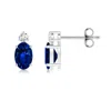 Angara Basket-set Oval Blue Sapphire Stud Earrings With Diamond In White Gold/deep Rich Blue