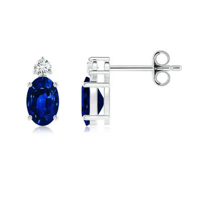 Angara Basket-set Oval Blue Sapphire Stud Earrings With Diamond