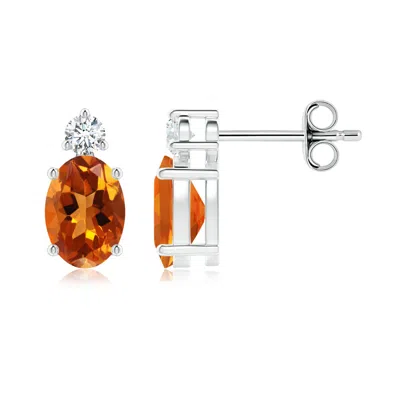 Angara Basket-set Oval Citrine Stud Earrings With Diamond In Metallic