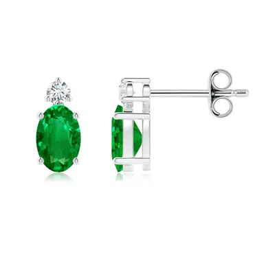 Angara Basket-set Oval Emerald Stud Earrings With Diamond In Green