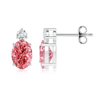 Angara Basket-set Oval Fancy Intense Pink Diamond Stud Earrings